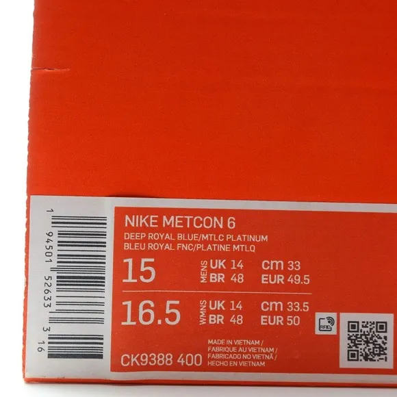 Nike Metcon 6 Royal Blue Mango Gym Training Shoes Men’s Size 15 CK9388-400
