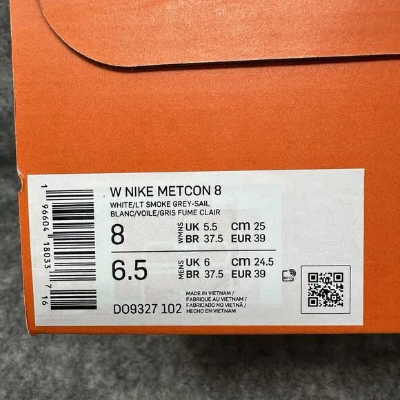 Nike Metcon 8 Training Shoes Womens Size 8 White Black Red DO9327-102