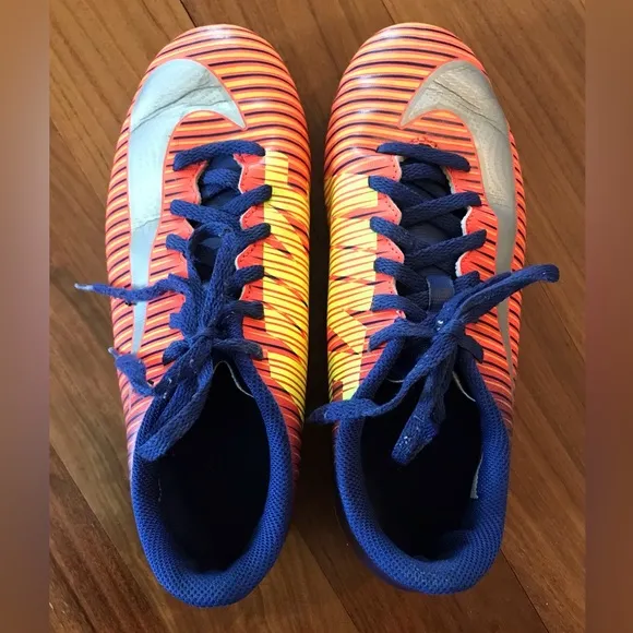 Nike | Nike Jr blue/yellow/orange Mercurial Vapor 15 outdoor soccer shoes, sz 5Y