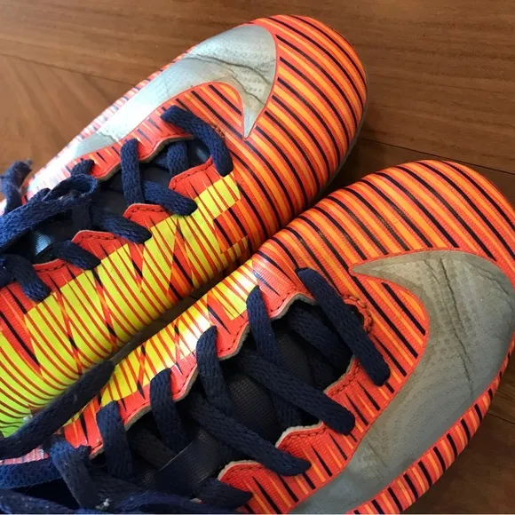Nike | Nike Jr blue/yellow/orange Mercurial Vapor 15 outdoor soccer shoes, sz 5Y