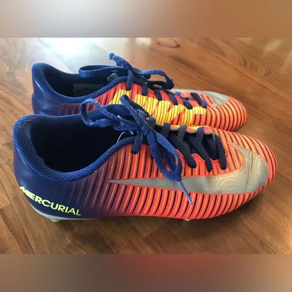 Nike | Nike Jr blue/yellow/orange Mercurial Vapor 15 outdoor soccer shoes, sz 5Y