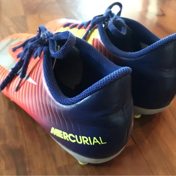 Nike | Nike Jr blue/yellow/orange Mercurial Vapor 15 outdoor soccer shoes, sz 5Y