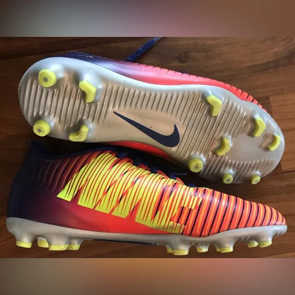 Nike | Nike Jr blue/yellow/orange Mercurial Vapor 15 outdoor soccer shoes, sz 5Y