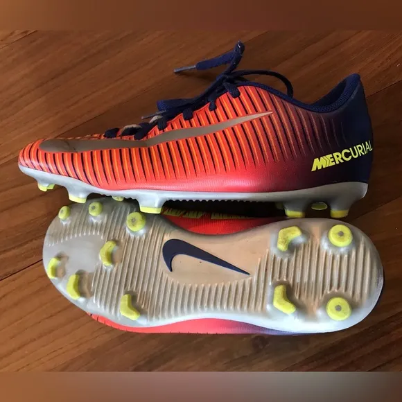 Nike | Nike Jr blue/yellow/orange Mercurial Vapor 15 outdoor soccer shoes, sz 5Y
