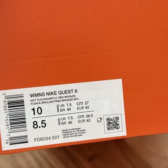 Nike Quest 6 Women's Size 10/Men's 8.5 Purple Road Running Shoes FD6034-501 New