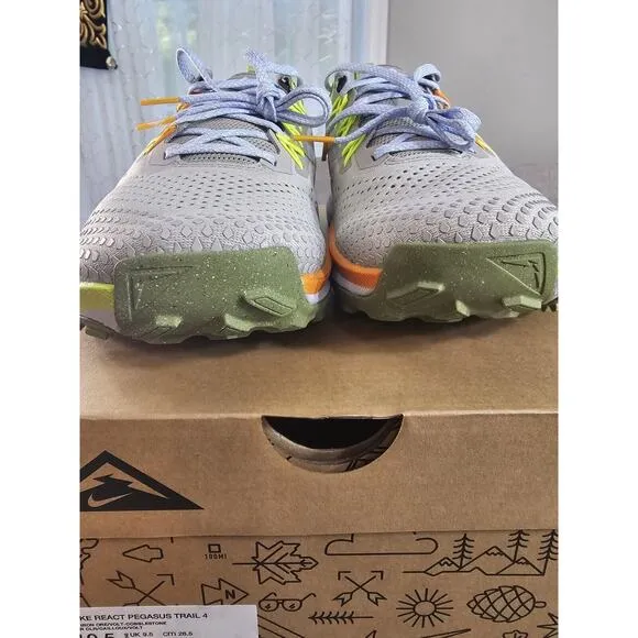 Nike React Pegasus Trail 4 Grey/Volt-Orange Running Shoe DJ6158 002 Mens 10.5