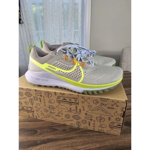 Nike React Pegasus Trail 4 Grey/Volt-Orange Running Shoe DJ6158 002 Mens 10.5