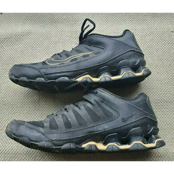 Nike Reax TR 8 Mens 10 Cross Training Gym Shox Workout Shoes Sneakers Black Gold