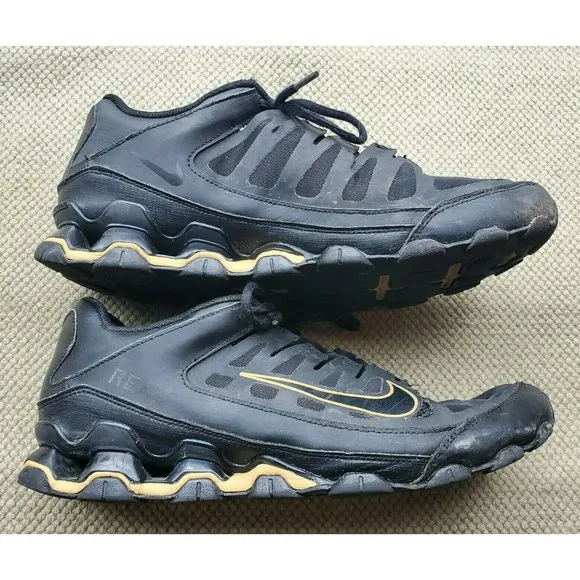 Nike Reax TR 8 Mens 10 Cross Training Gym Shox Workout Shoes Sneakers Black Gold