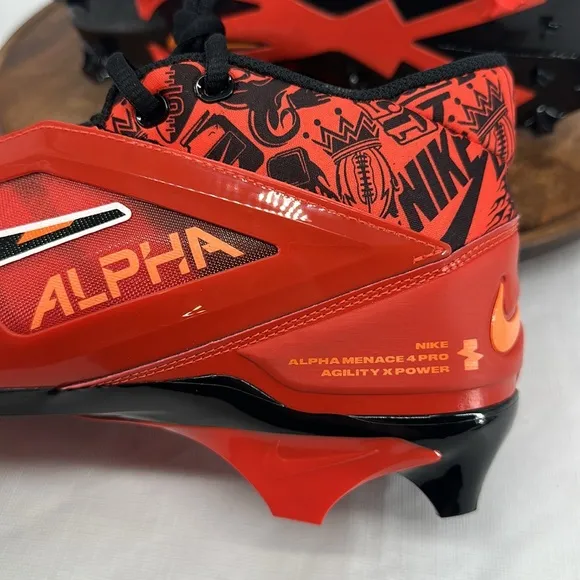 Nike Shoes Mens 11 Alpha Menace 4 Pro NRG Football Cleats Red Black Orange Mid