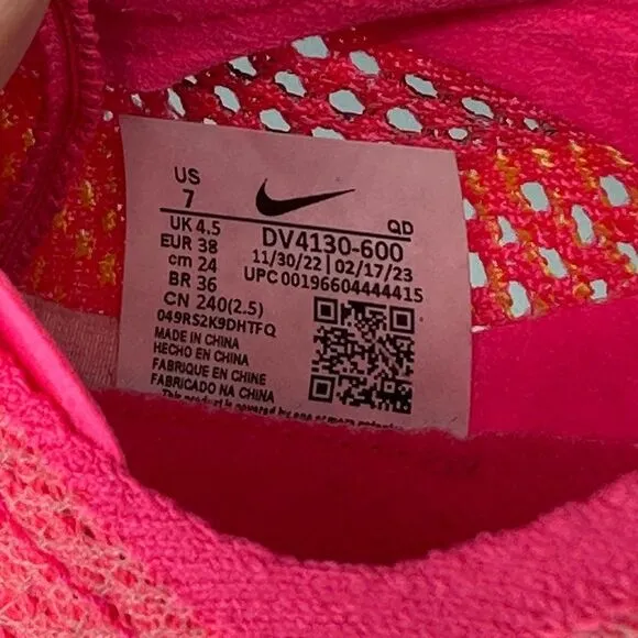 Nike Vaporfly 3 Women's Road Racing Shoes size 7 Pink/ orange Carbon Plated