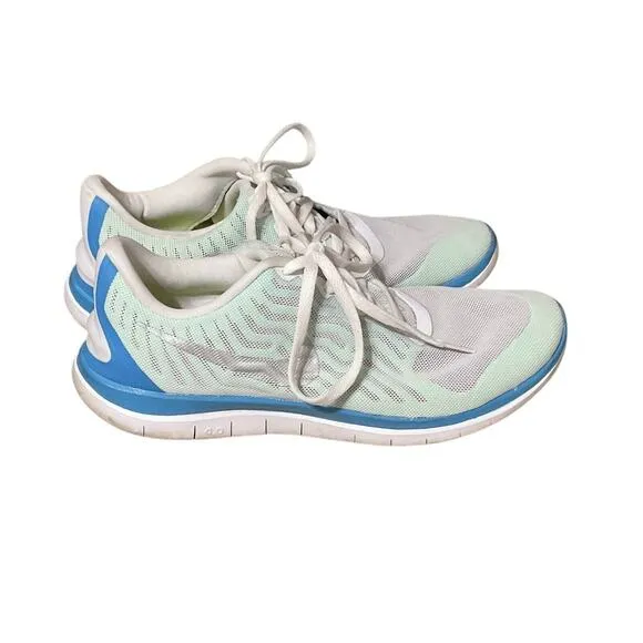 Nike Womens Free 4.0 718412-101 White &amp; Blue Running Shoes Sneakers Size 10.5