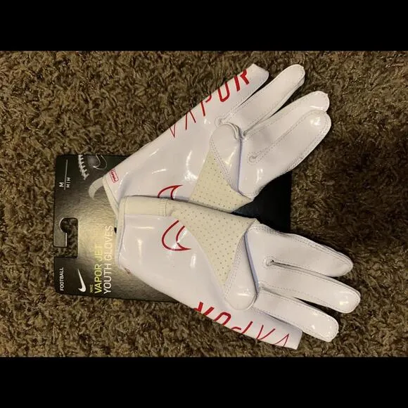 Nike Youth Vapor Jet 6.0 Youth Football White/University Red Gloves