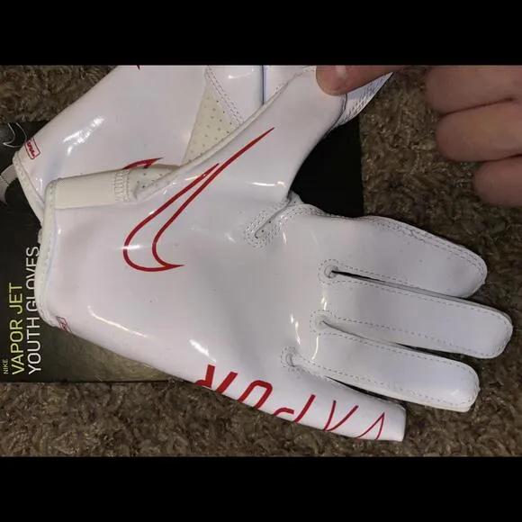 Nike Youth Vapor Jet 6.0 Youth Football White/University Red Gloves