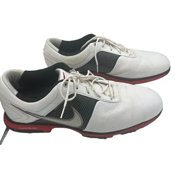 Nike Golf Shoes Cleats Flywire Lunarlon Mens White Black Red Size 13