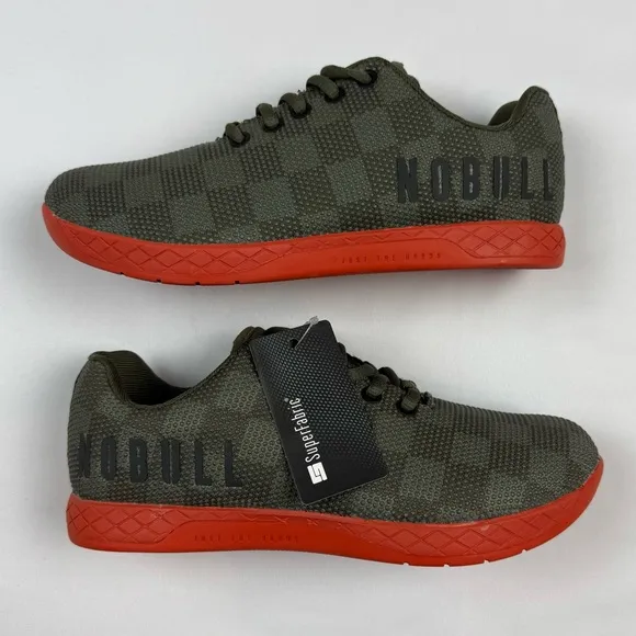 NoBull Superfabric CrossFit Trainer Shoes Womens US 8.5 Mens 7 Olive/Orange