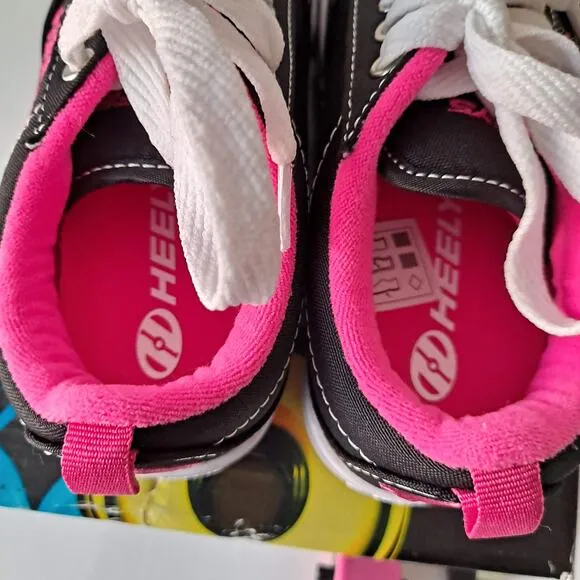 NWB Heelys Pro 20 Wheeled Low Top Skate Shoe Black White Pink Girls Youth Size 1