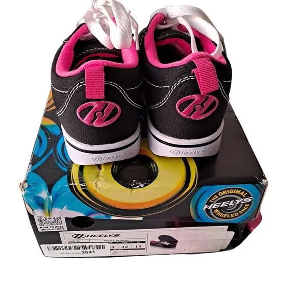 NWB Heelys Pro 20 Wheeled Low Top Skate Shoe Black White Pink Girls Youth Size 1