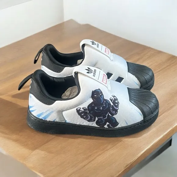 NWOT Adidas X Marvel Superstar 360 Black Panther Kids Shoes