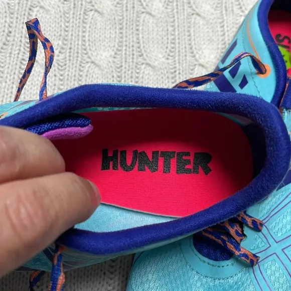 NWOT women’s New Balance Silent Hunter track shoes 9.5 Aqua purple animal print
