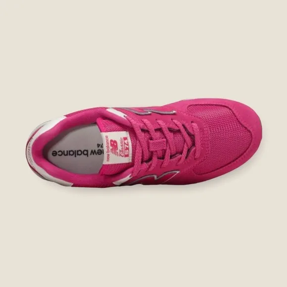 NWT New Balance Kids 574 Suede Sneakers White Hot Pink Athletic Shoes Girls 4.5
