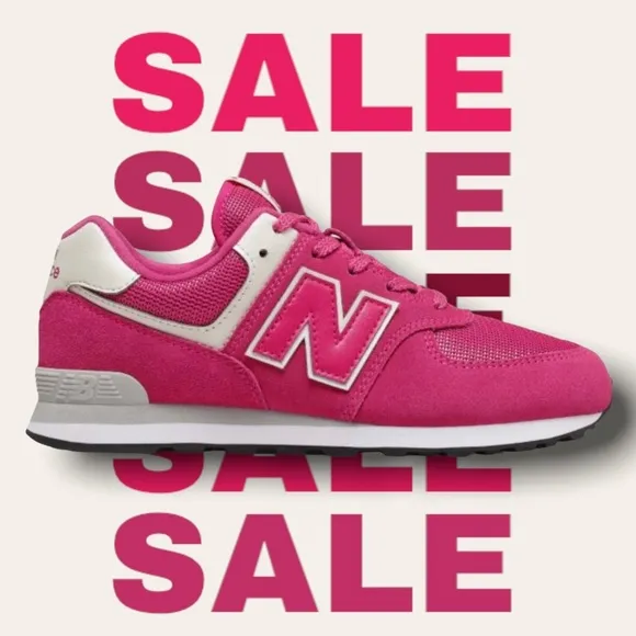 NWT New Balance Kids 574 Suede Sneakers White Hot Pink Athletic Shoes Girls 4.5