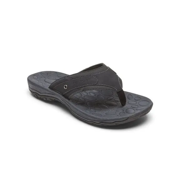 NWT ROCKPORT Mens Black Comfort Hayes Round Toe Slip On Thong Sandals Shoes 9 M
