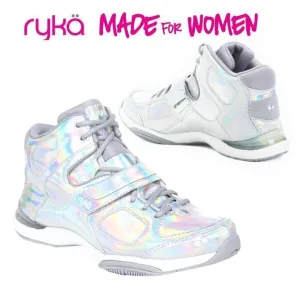 NWT Ryka Women's Tenacious Patent Silver Iridescent Comfort Training Sneakers