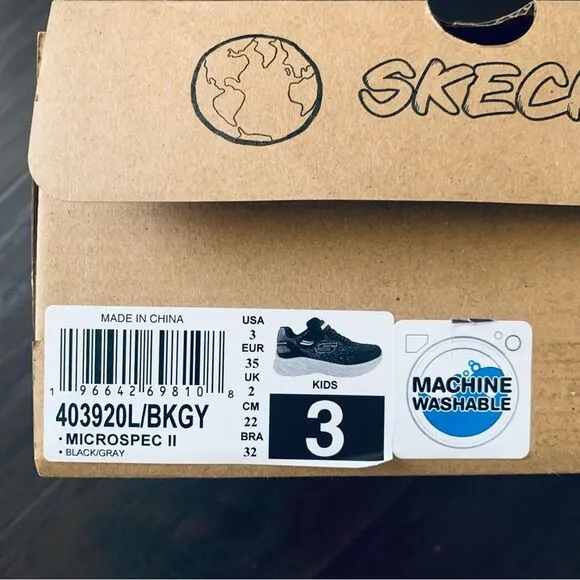 NWT Skechers Little Kids Boys Black/Gray Microspec II Sneakers Tennis Shoes Sz 3