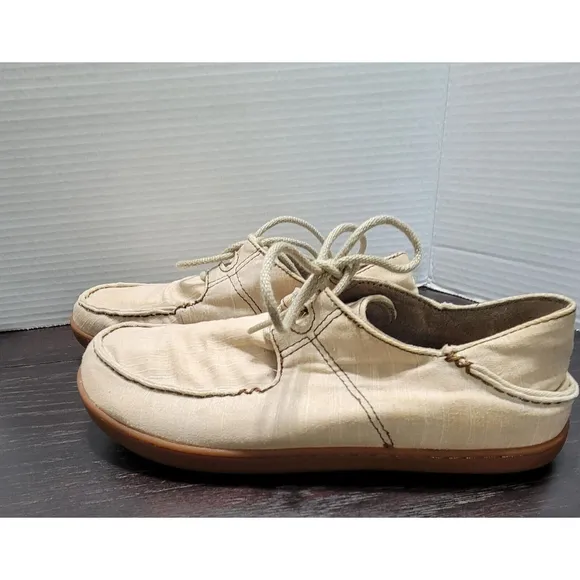 Olukai Ohana Sneaker Twill Men's Size 9.5 M US Beige Comfort Canvas Shoes