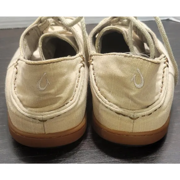 Olukai Ohana Sneaker Twill Men's Size 9.5 M US Beige Comfort Canvas Shoes