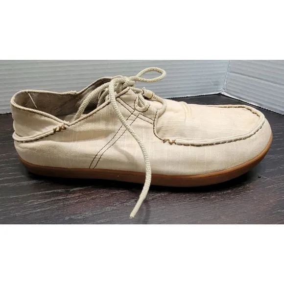 Olukai Ohana Sneaker Twill Men's Size 9.5 M US Beige Comfort Canvas Shoes