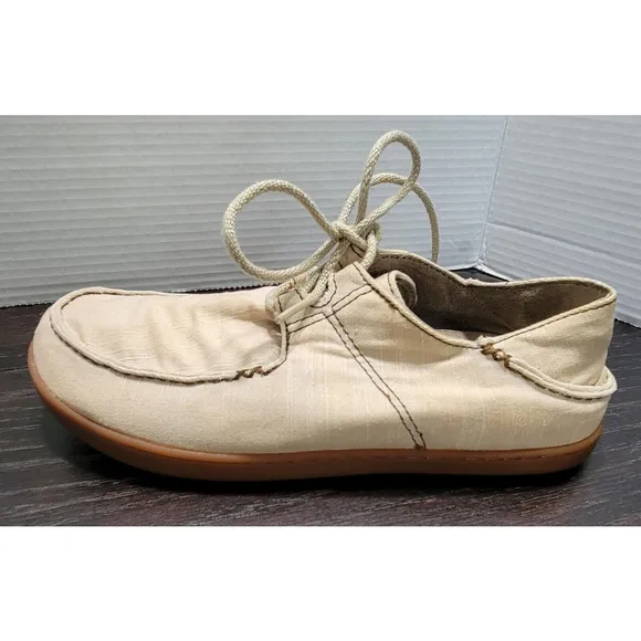 Olukai Ohana Sneaker Twill Men's Size 9.5 M US Beige Comfort Canvas Shoes