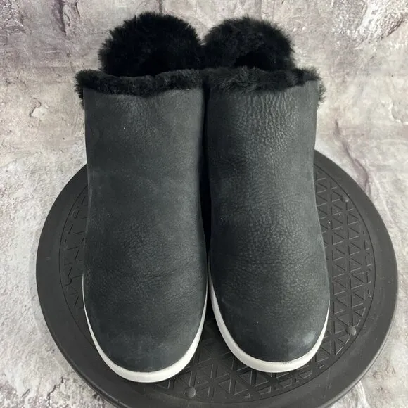 Olukai Shoes Womens Malua Hulu Mid Top SneakersSize 7.5 Black Leather Sheep Fur