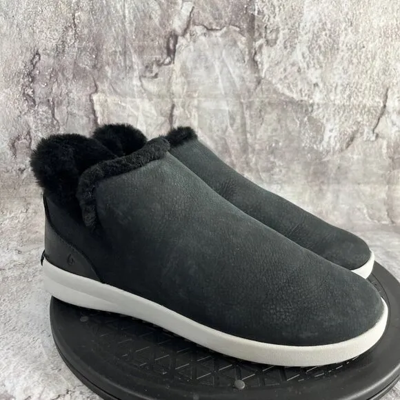 Olukai Shoes Womens Malua Hulu Mid Top SneakersSize 7.5 Black Leather Sheep Fur
