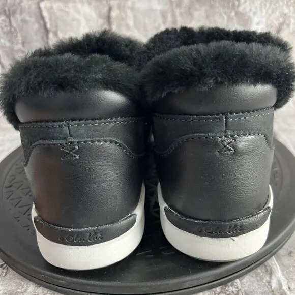Olukai Shoes Womens Malua Hulu Mid Top SneakersSize 7.5 Black Leather Sheep Fur
