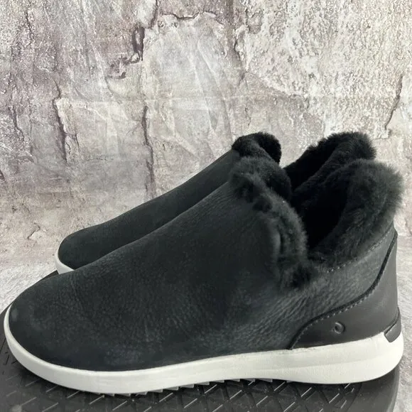 Olukai Shoes Womens Malua Hulu Mid Top SneakersSize 7.5 Black Leather Sheep Fur