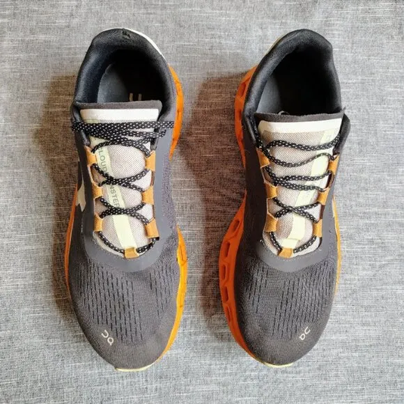 On Cloud CloudMonster Running Shoes Mens Size 13 Gray Orange Eclipse Turmeric