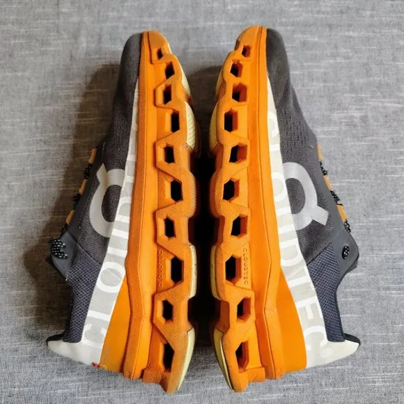 On Cloud CloudMonster Running Shoes Mens Size 13 Gray Orange Eclipse Turmeric