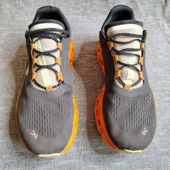 On Cloud CloudMonster Running Shoes Mens Size 13 Gray Orange Eclipse Turmeric