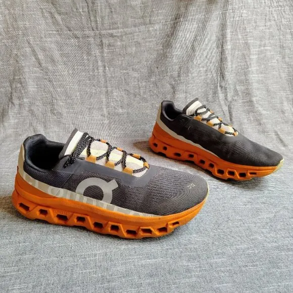 On Cloud CloudMonster Running Shoes Mens Size 13 Gray Orange Eclipse Turmeric