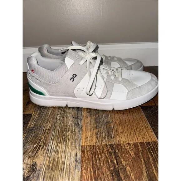 On Cloud Men The Roger Clubhouse Size 12.5 White Green Athletic Running Shoes