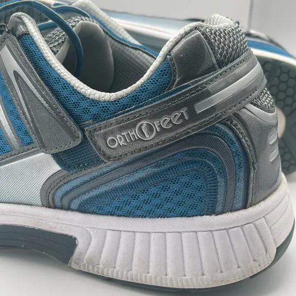 Orthofeet Size 14 Mens Sprint Tie Less Tennis Shoes Athletic Sneaker Blue &amp; Gray