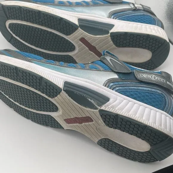 Orthofeet Size 14 Mens Sprint Tie Less Tennis Shoes Athletic Sneaker Blue &amp; Gray