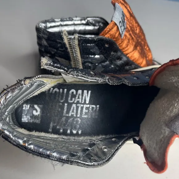 P448 high top sneakers glitter lace metallic Black silver orange  Sz 38 or 7.5/8