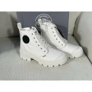 Palladium Pallabase Twill Hi Tops, Star White, Side Zipper, Size US 8, EU 39.5,