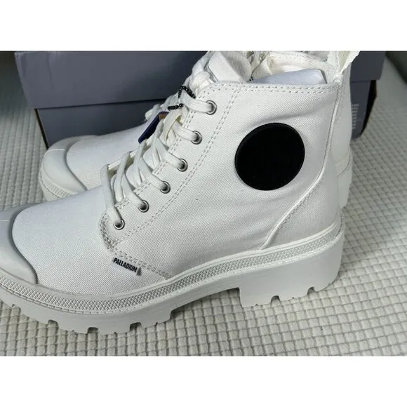 Palladium Pallabase Twill Hi Tops, Star White, Side Zipper, Size US 8, EU 39.5,