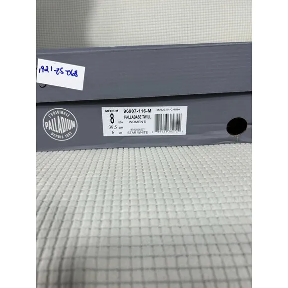 Palladium Pallabase Twill Hi Tops, Star White, Side Zipper, Size US 8, EU 39.5,