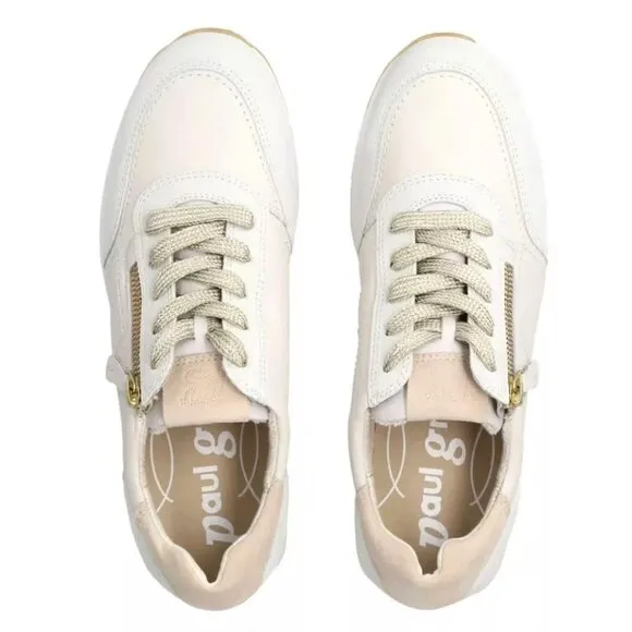 Paul Green 9 Oceana LEATHER Low Top Sneakers Retro Tennis Shoes white CREAM Tan