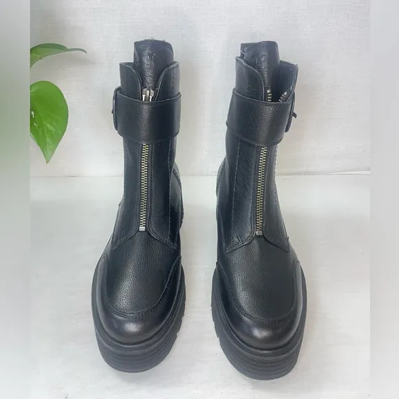 Paul Green Women Palani Black Leather Front Zip Platform Boots‎ 6.5US/  AU 4